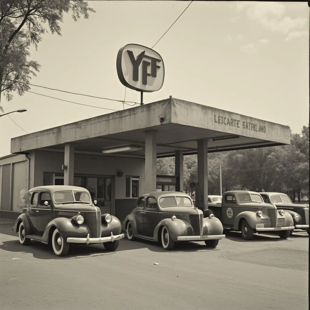 Foto histórica de estación de servicio antigua