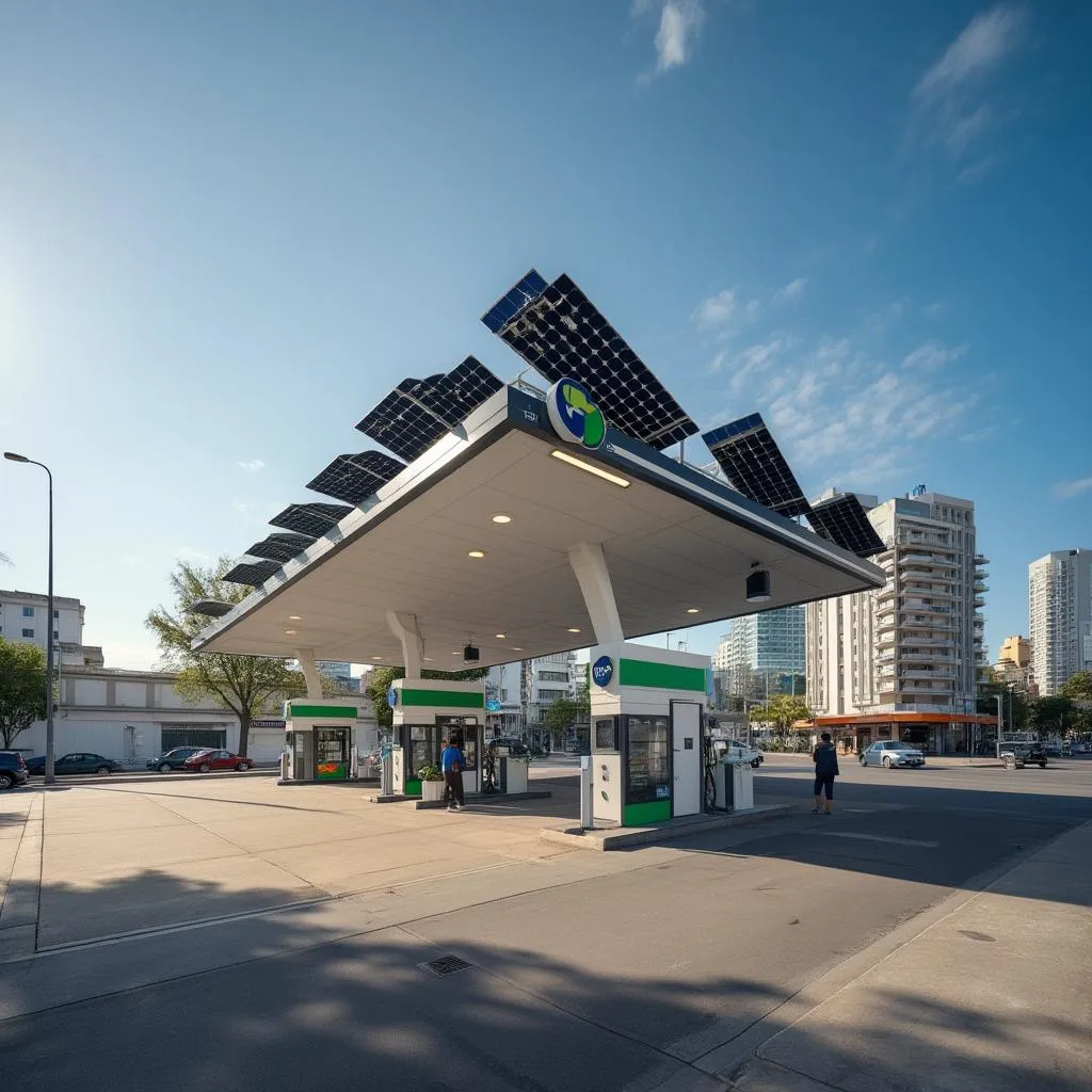 Estación de servicio moderna de día